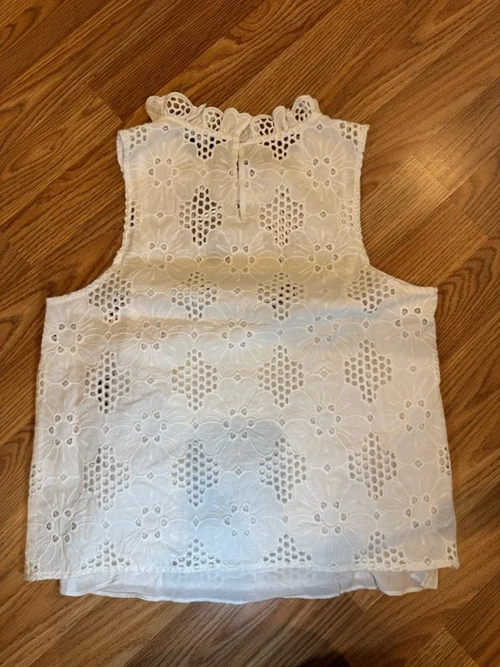 J.CREW White Floral Lace Ruffle High Neck Sleeveless Blouse Women’s XS - Picture 10 of 15